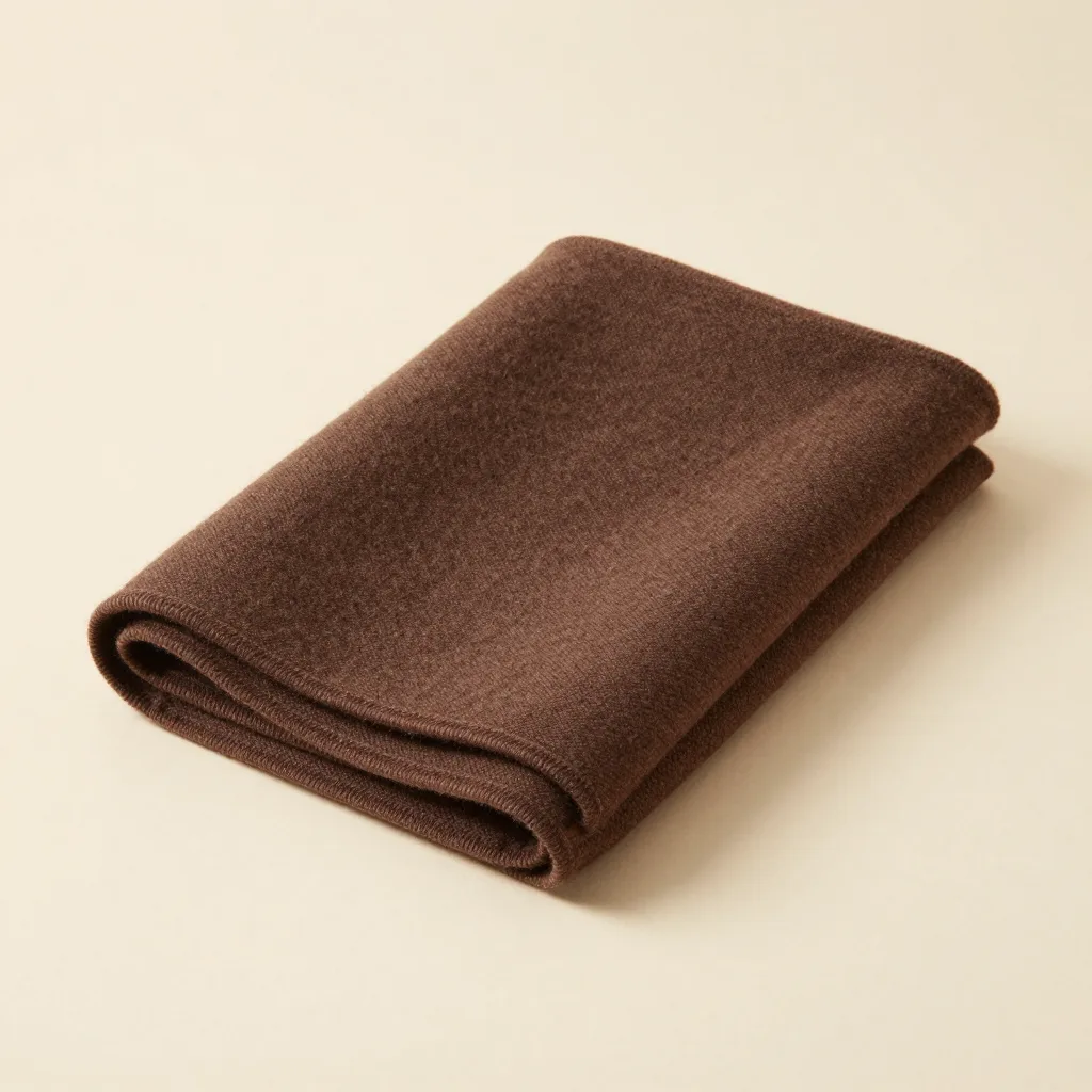 A chunky merino throw in cocoa on a light background