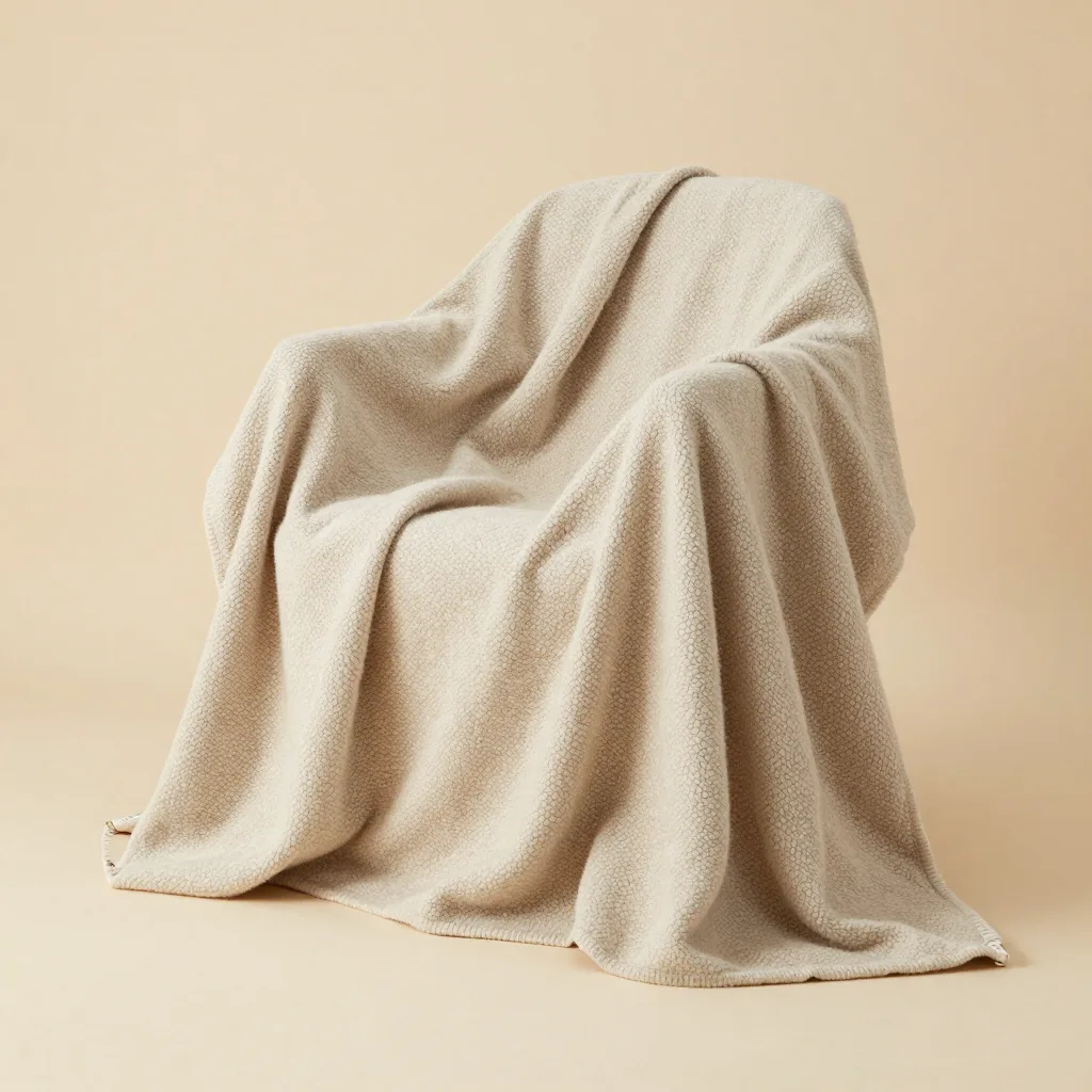 A chunky merino lap blanket in oat on a light background