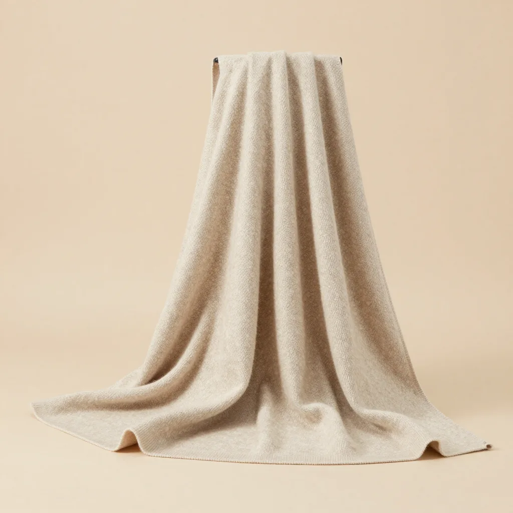 A chunky merino throw in oat on a light background