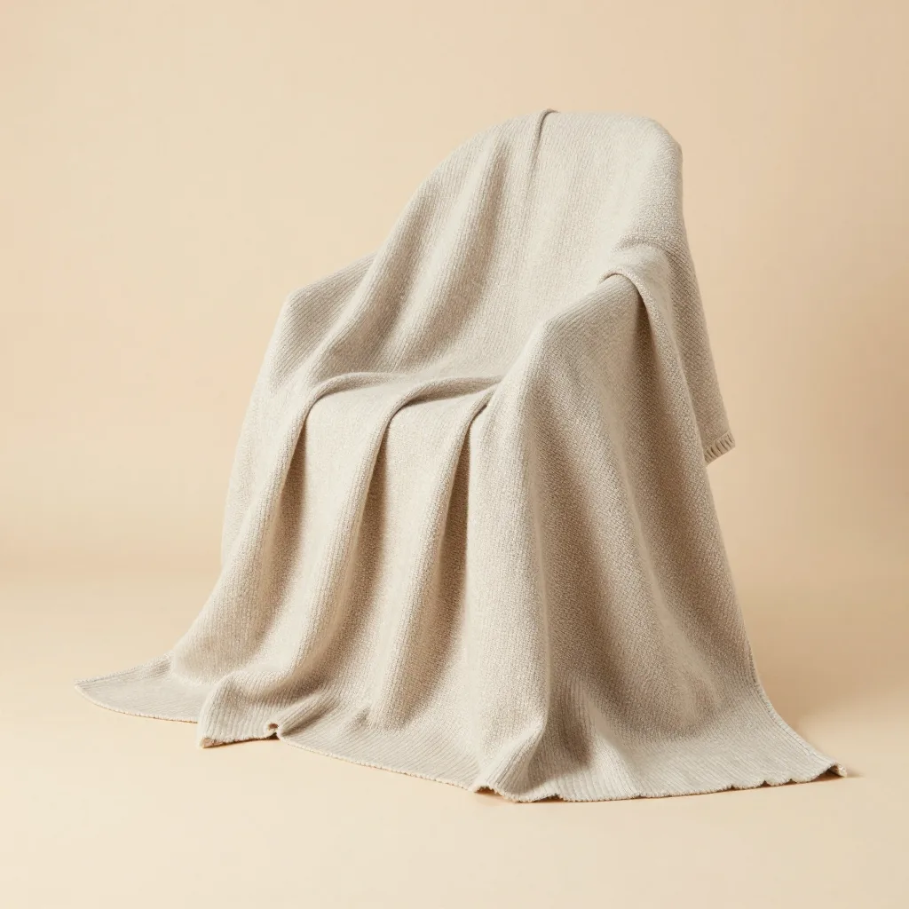 A chunky merino throw with a lap blanket on a light background